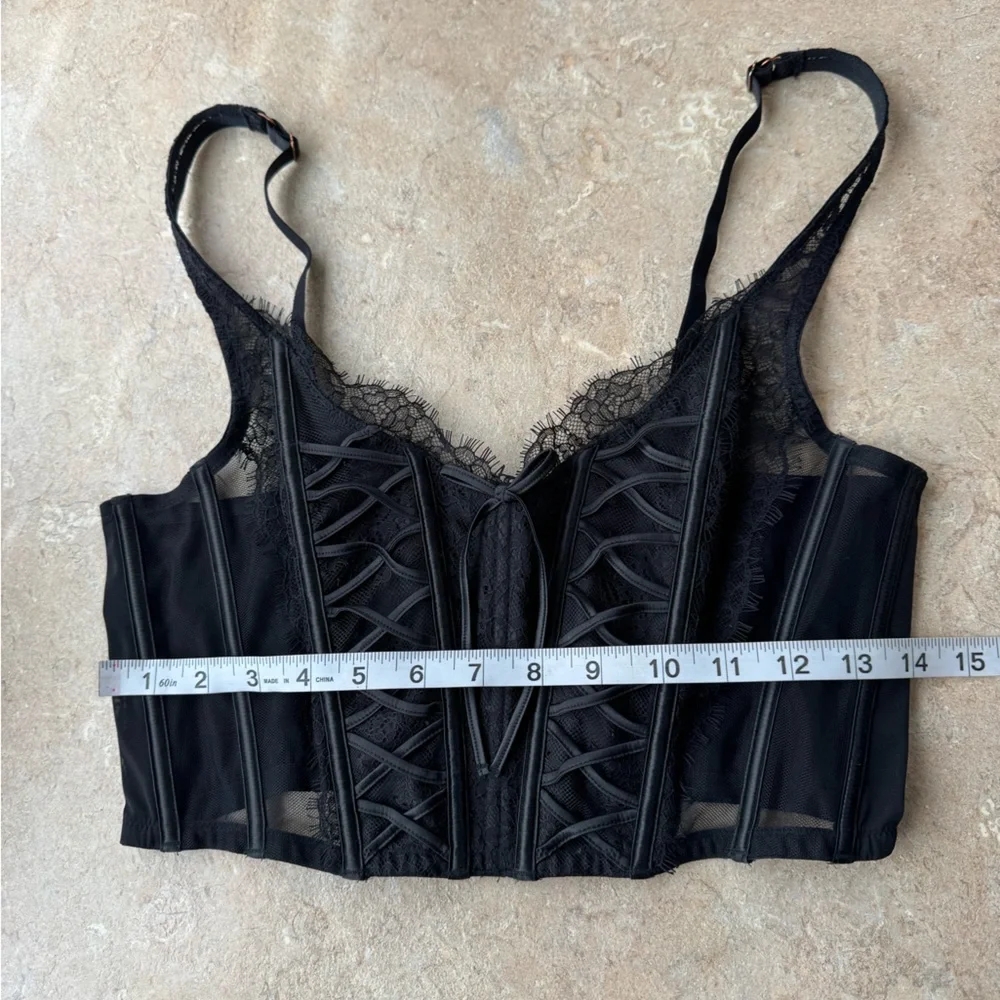 Victoria's Secret Dream Angels unlined black lace-up corset top, Size Large - Picture 5 of 12
